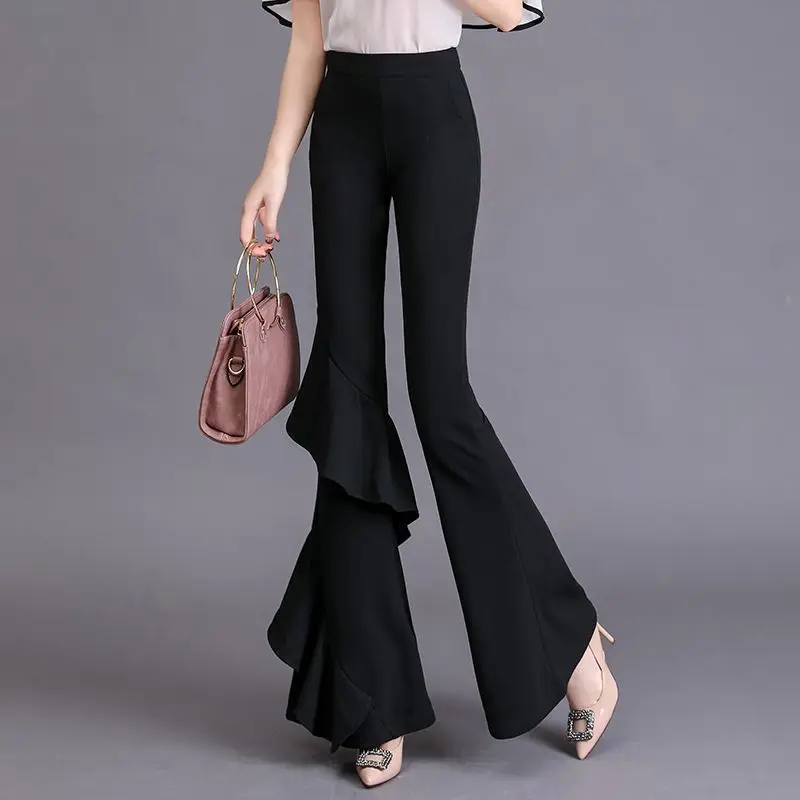

Women Flared Pants High Waist Slim Fit Elastic Casual All-Match Wide Leg Trousers Streetwear Elegant Fashion Flare Pants A144