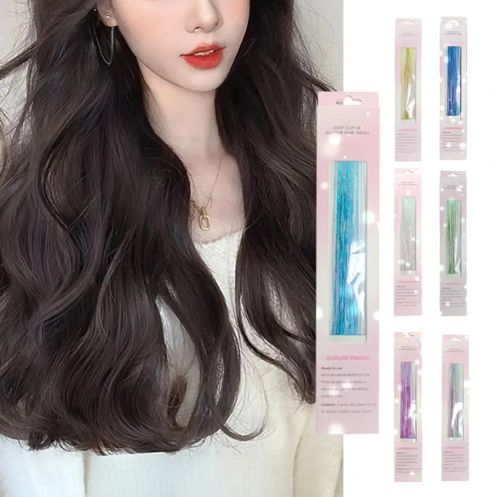 Extensiones de Cabello resistentes al calor para mujer, postizos brillantes con Clip, accesorios de juego de rol de oropel, Color brillante, 6 piezas por juego