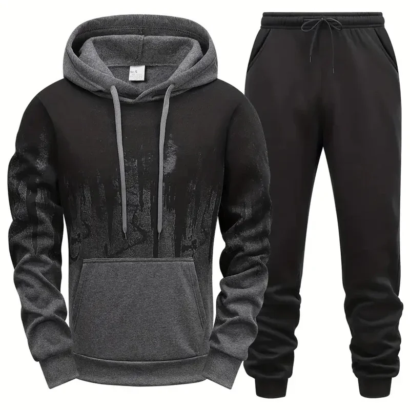 Male Daily Casual Sporty Fitness Hoodie Outfits 2025 Fall/Winter Hot Sale Men's Jogger Set Hooded Sweatshirt Black Sweatpants