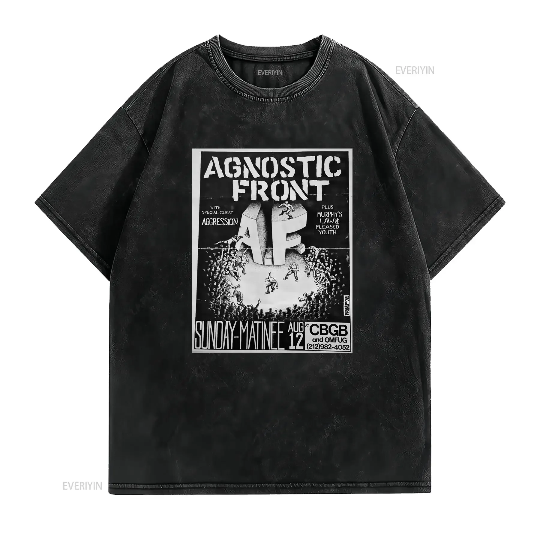 Vintage Hardcore Punk Agnostic Front CBGB Concert Poster Print Casual T Shirt vintage Washed Stretched streetwear Unisex