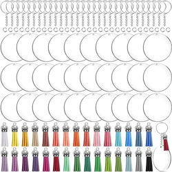 40PCS 3 Inch Round Clear Arylic Keychain Blanks Key Rings with Chain Jump Rings and Colorful Keychain Tassels for DIY and Craft