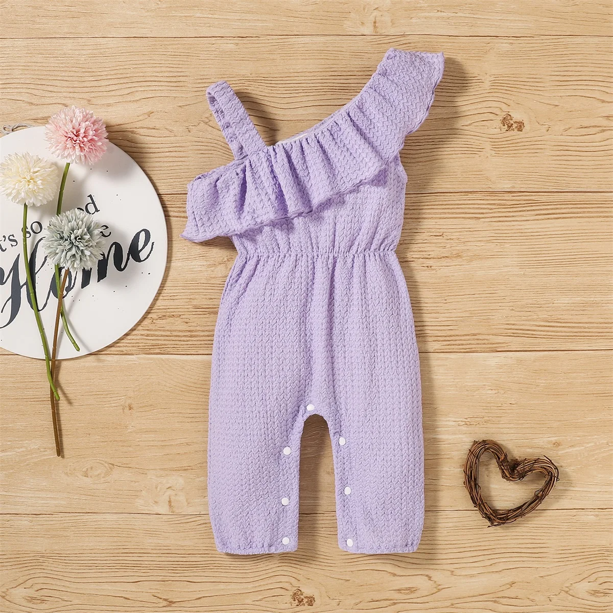 Zitronengelber Sommer-Strampler für Babys, Rüschenärmel, Schritt, Knopf-Design, atmungsaktiv, lässig, Kinderkleidung