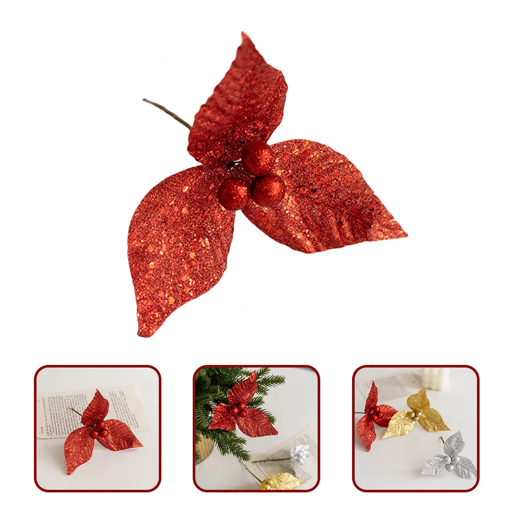 

4Pcs Christmas Simulation Flower Decorations Beautiful Glitter Powder Flowers for Tree Wreath Ornament Holiday Vintage Home