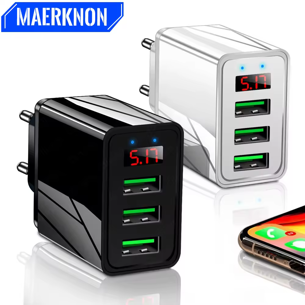 Быстрая зарядка 3.0 USB Зарядное устройство для iPhone 11 Samsung S24 Huawei Xiaomi 15 5V 3A Цифровой дисплей Быстрая зарядка Настенное зарядное устройство