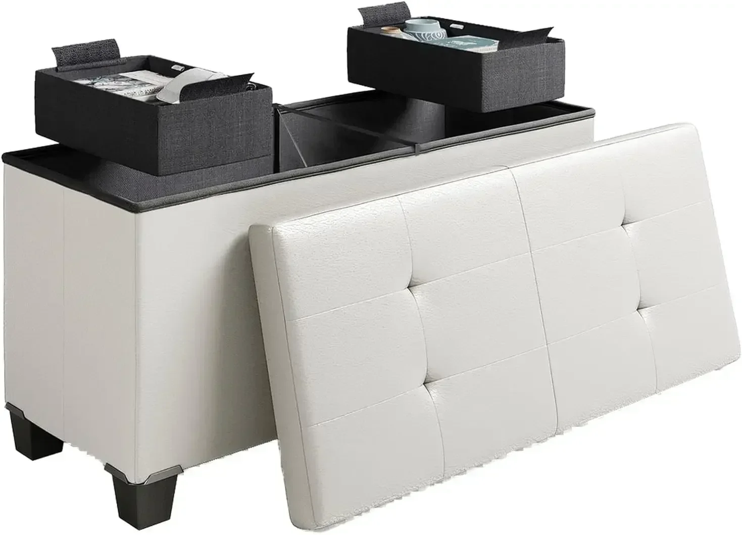 Storage Ottoman Bench with Storage Bins, 30-In , Bench for Bedroom End of Bed, Folding Foot Rest Ottoman