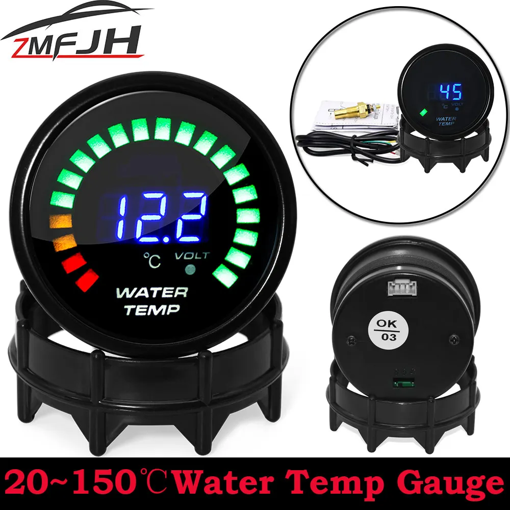 AD 2'' 52mm Car Water Temperature Gauge 20~150 ℃ Digital Analog LED Electronic Water Temp Meter with 1/8NPT Water Temp Sensor