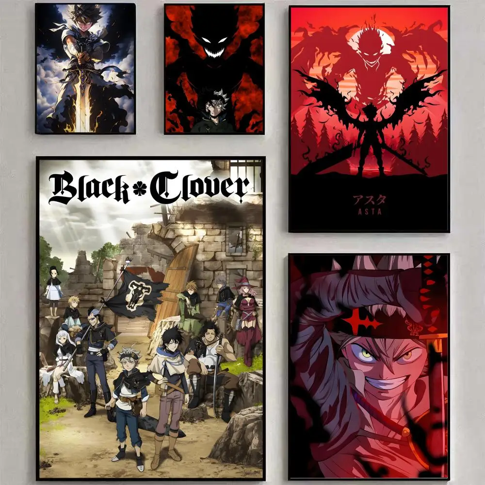 Póster de trébol negro de Anime b, calcomanía artística de pared HD impermeable, decoración estética autoadhesiva para el hogar y la vida