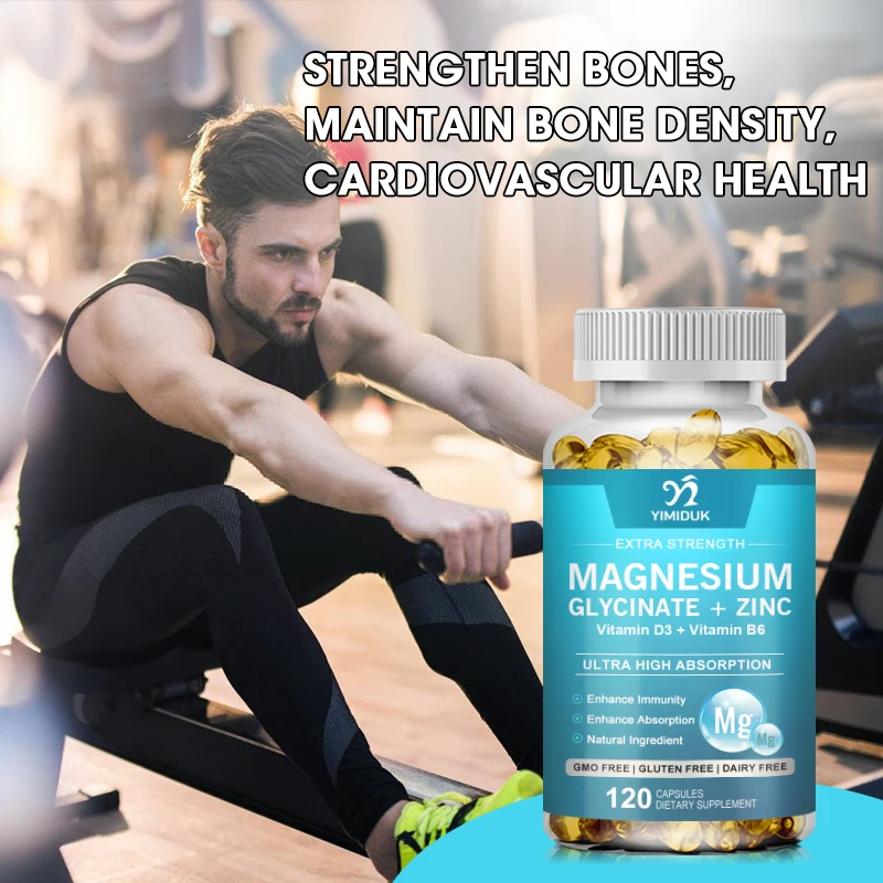 Magnesium Glycinate Capsules 500mg with Zinc, Vitamin D, B6, Mood Calming, Sleep Promoting Energy & Bone Support