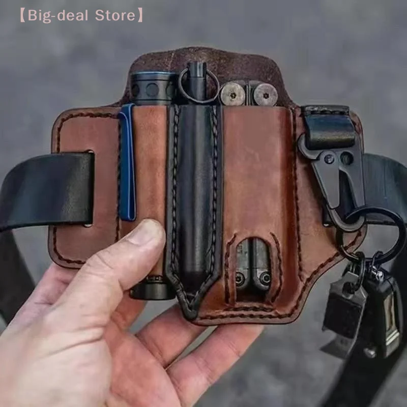 Picture 6: 1Pcs Portable Tool Organizer Leather Holster Tactical EDC Tool Holder Leather Waist Pack Knife Sheath Flashlight Keychain Holder