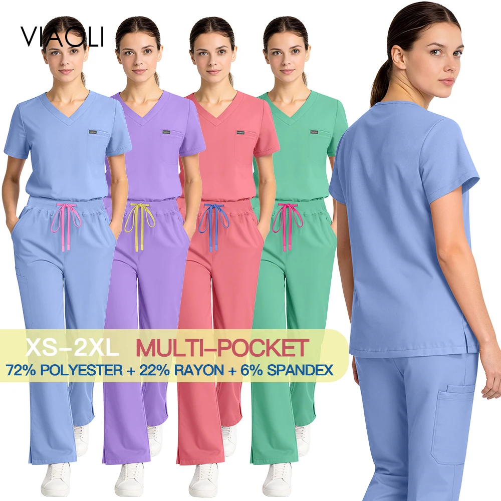 Nurse Uniforms Women High-end Fashion Medical Scrub Set Hospital Wrinkle Resistant Shirt Pants Lab Operating Room Doctor Clothes