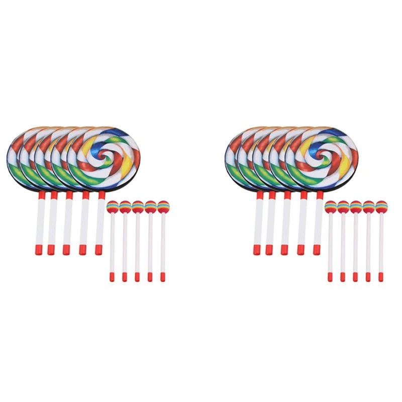 A93U-10Pack Tamburo lecca-lecca da 8 pollici con mazzuolo Strumenti ritmici musicali a colori arcobaleno Bambini Bambini che giocano a giocattoli