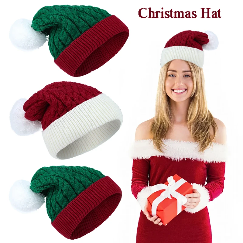 

Christmas Santa Hat Winter Warm Crochet Beanies Skullcap Plush Knitted Hats Cap Navidad Noel Xmas Decor New Year Party Kids Gift