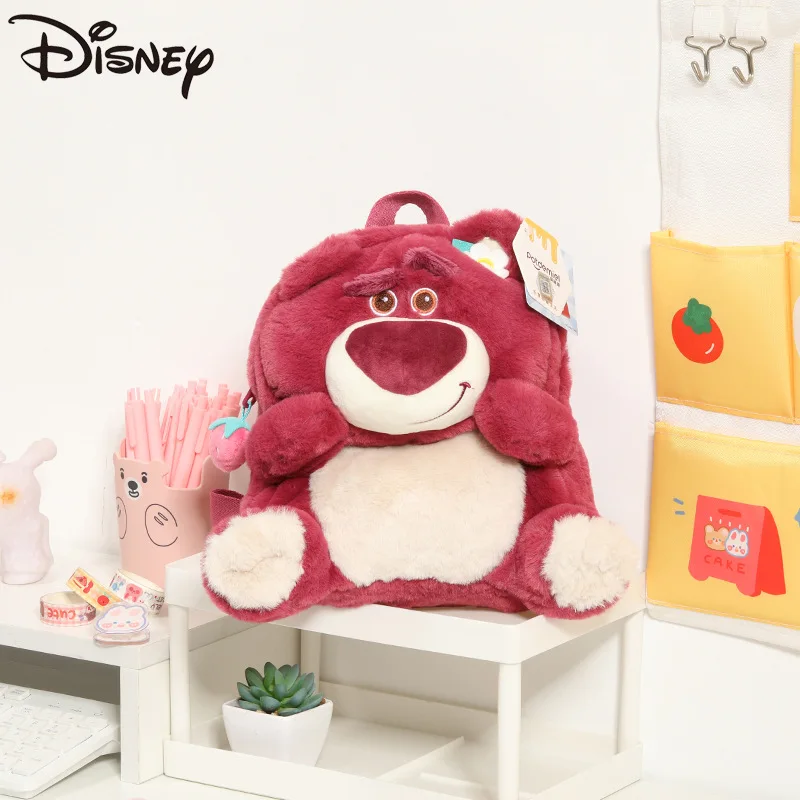 Disney Mochila para crianças, Student Schoolbag, bonito saco de compras para mulheres e meninas, mochila de pelúcia, ponto de urso morango, pequeno