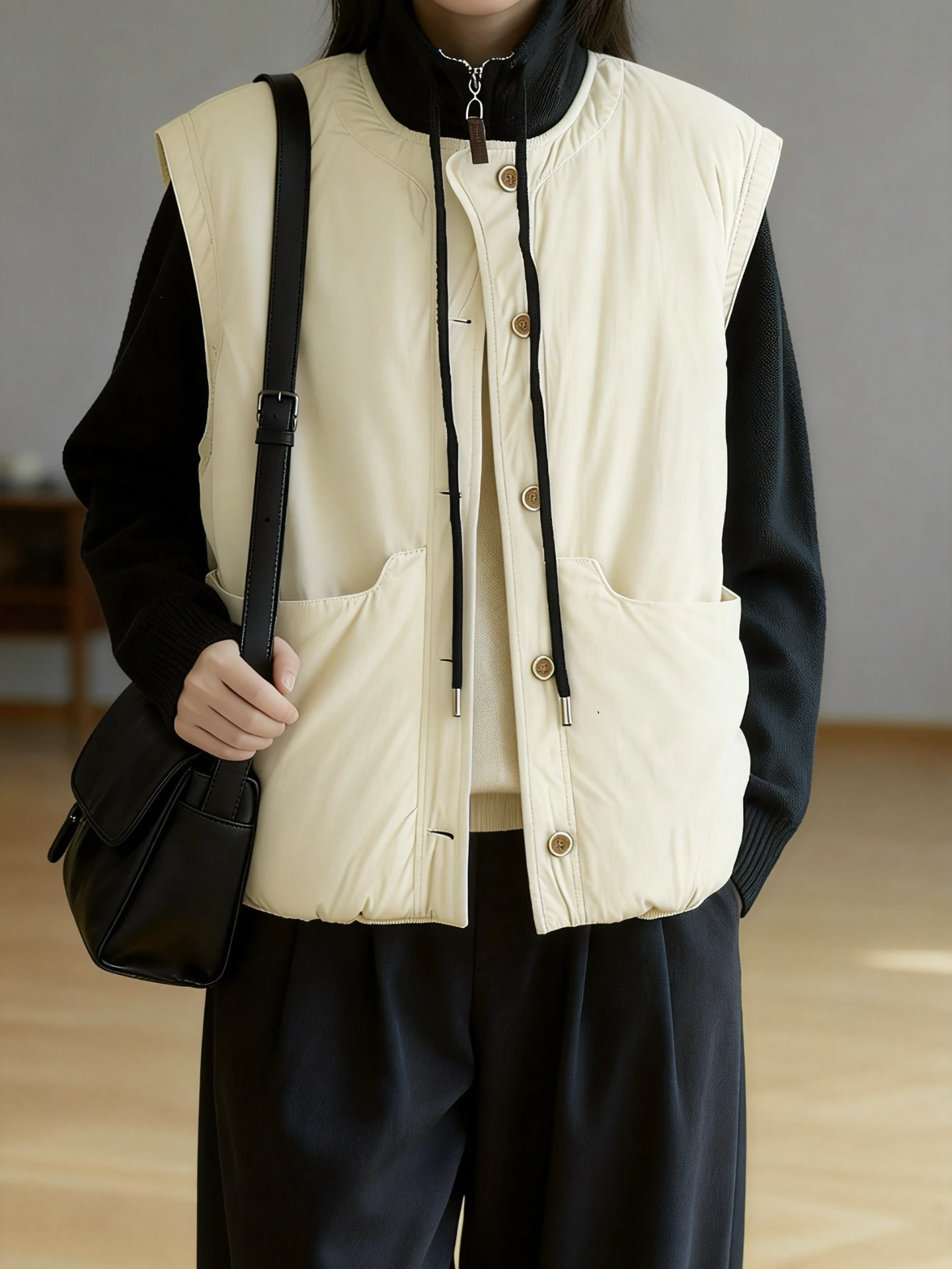 

Утепленный хлопковый жилет для женщин: свободный крой, теплый, повседневный, осенне-зимняя верхняя одежда с большими вышитыми карманами