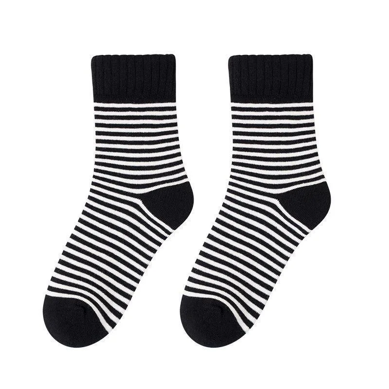 5 Par Brązowych Skarpet w Paski na Jesień i Zimę 2025, Modne Grube Ciepłe Wygodne Skarpetki Dzianinowe do Połowy Łydki, Skarpetki z Antypoślizgowym Wzorem, Dziewczęce Rajstopy