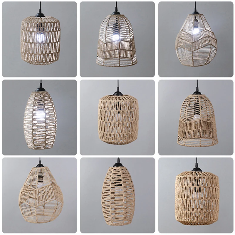 Simulated Rattan Lamp Cover Vintage Chandelier Home Living Room Teahouse Lampshade Pendant Light Decor Lampshade For Floor Lamp