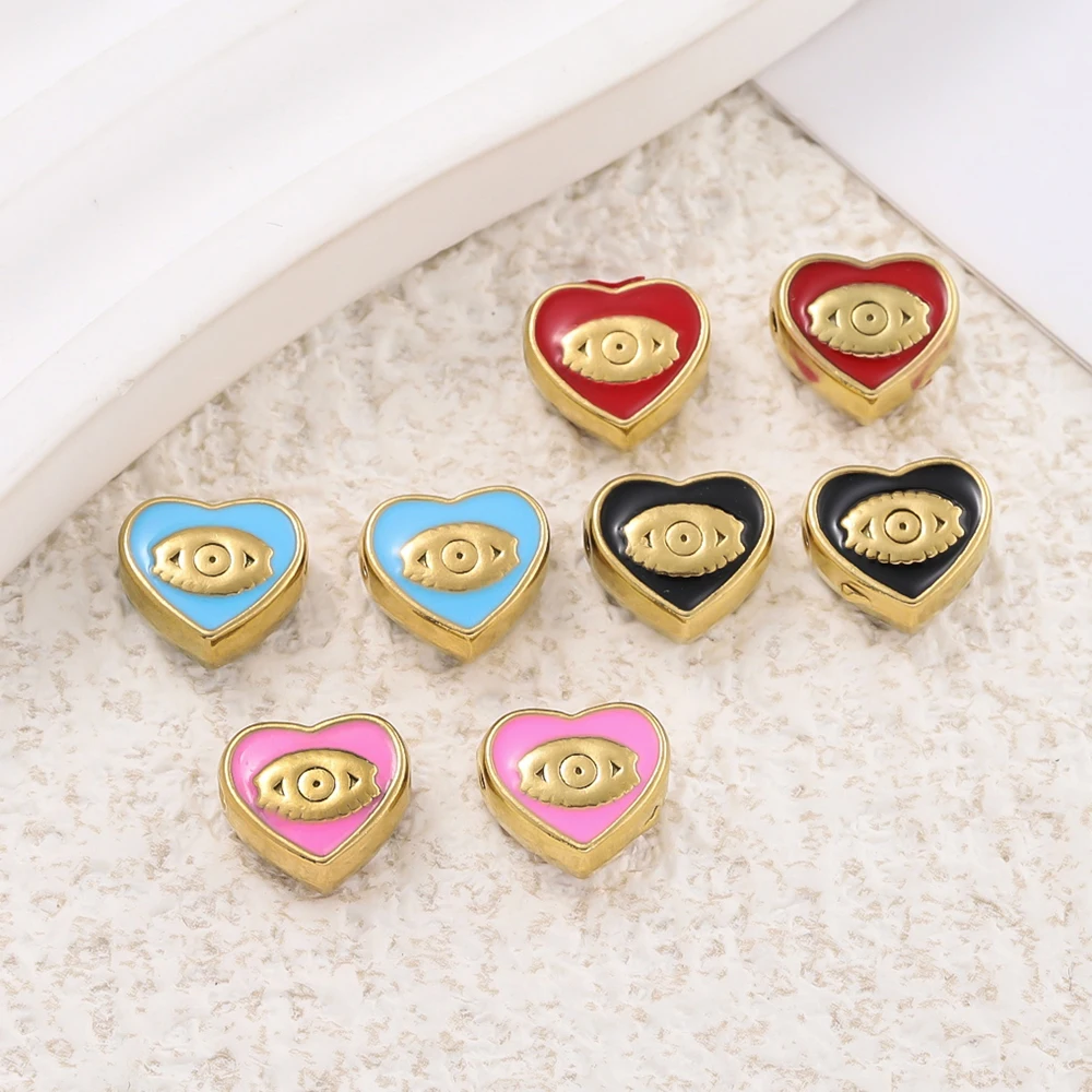 

2Pcs 304 Stainless Steel Heart Shape Charms Spacer Beads with Eyes Image for DIY Bracelet Necklace Jewelry Making Accessories