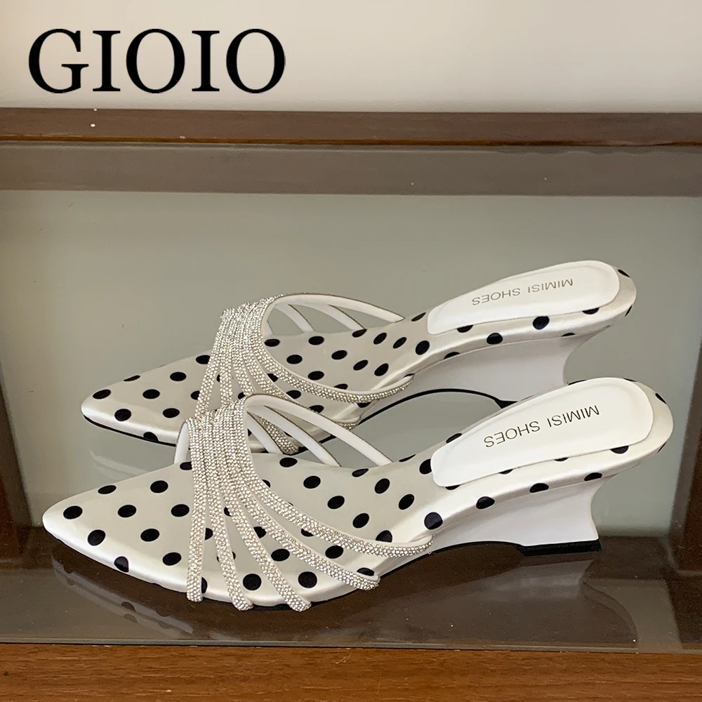 

Модные элегантные женские туфли на танкетке, босоножки на каблуке, шлепанцы, туфли-лодочки в горошек, повседневные женские туфли на танкетке, тапочки