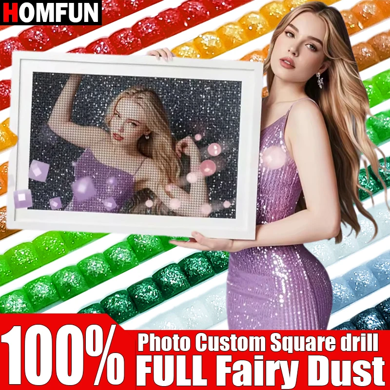 HOMFUN 100% Full Fairy Dust Square Drill Art 5D Diy Diamond Painting Custom Pictures Cross Stitch 3D Rhinestone Embroidery Decor