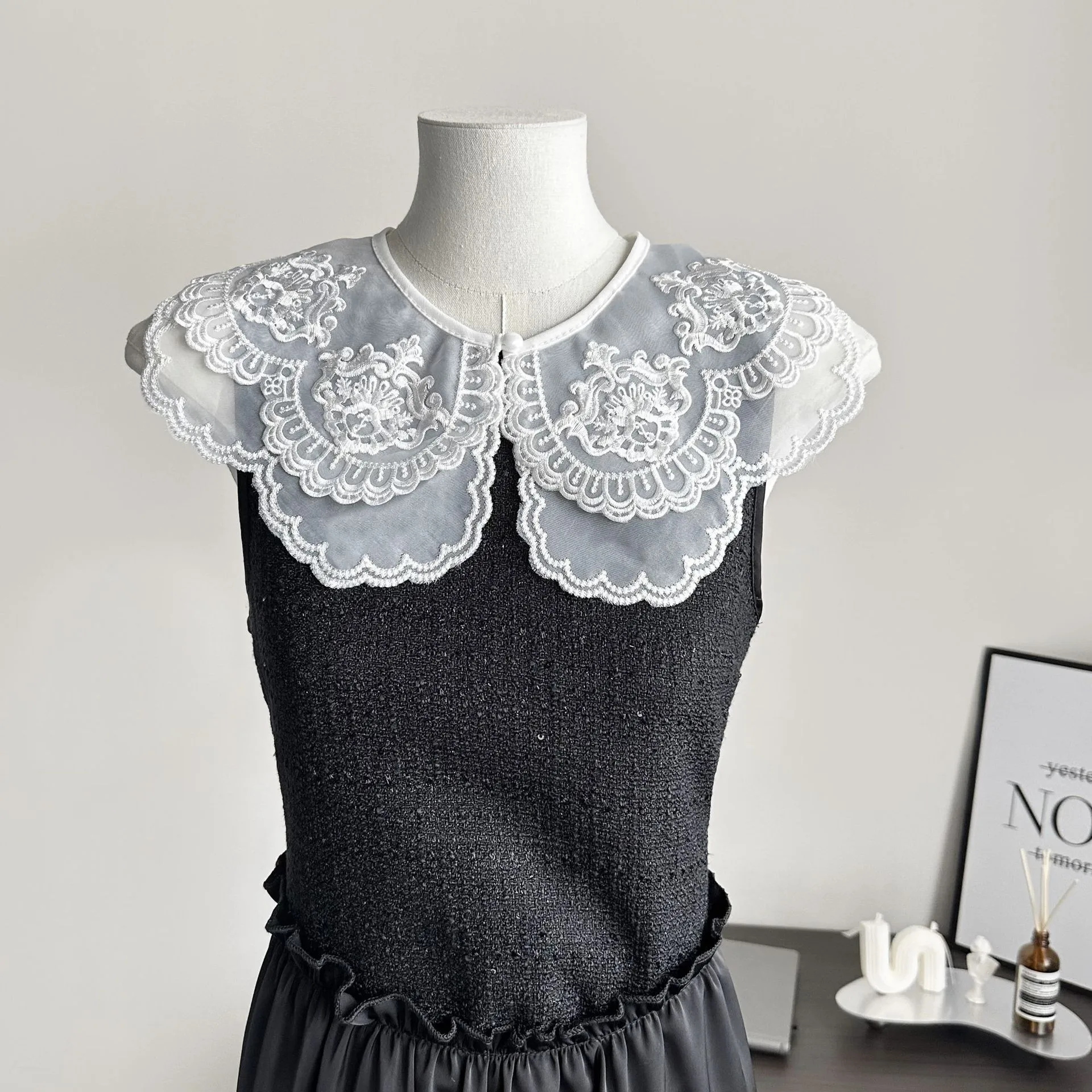 여성용 오간자 자수 가짜 칼라, 장식용 칼라, 다기능 칼라, 봄과 여름 유행 숄