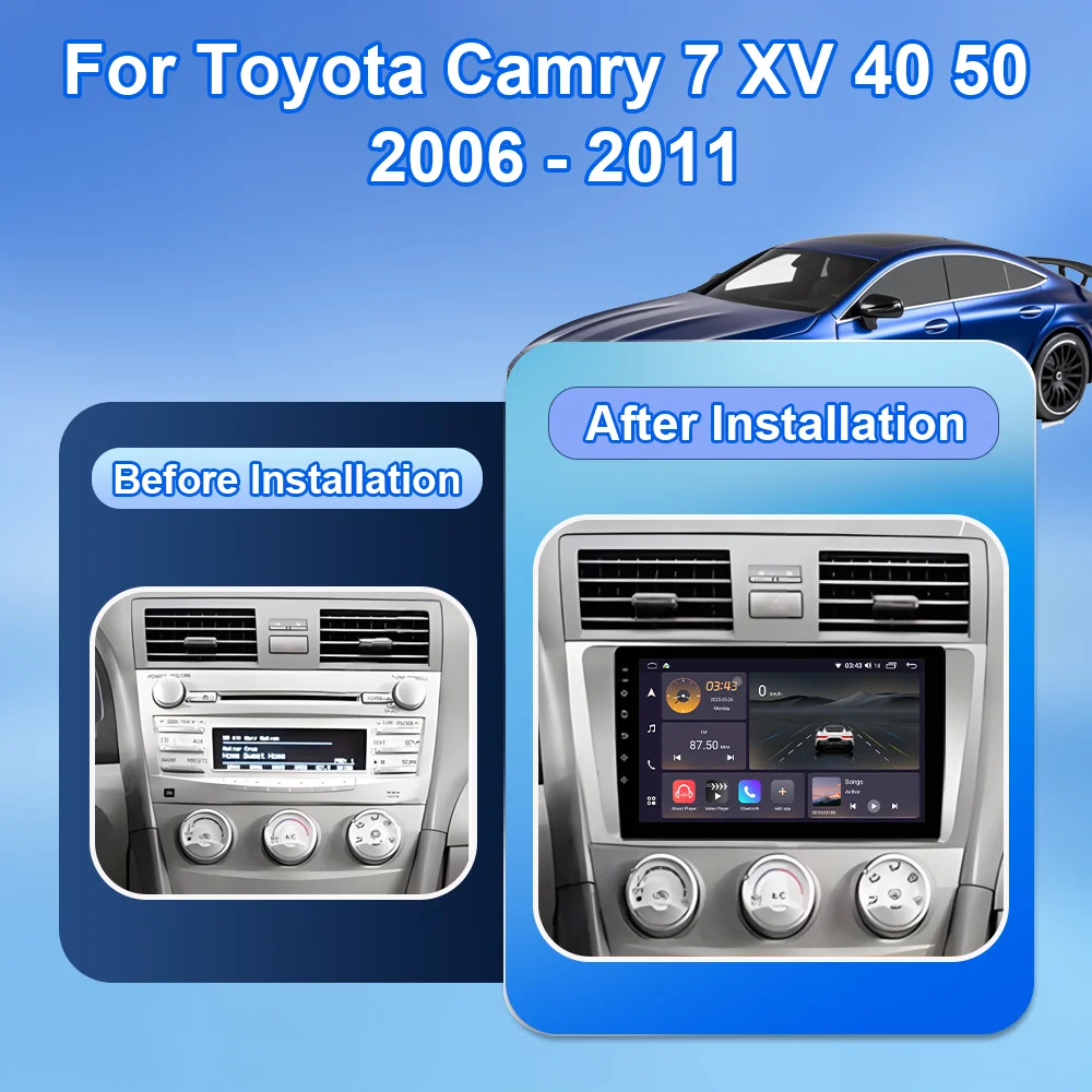 أندرويد 15 راديو السيارة لتويوتا كامري 2007 2008 2009 2010 2011 الملاحة لتحديد المواقع الوسائط المتعددة مشغل فيديو ستيريو Carplay السيارات واي فاي