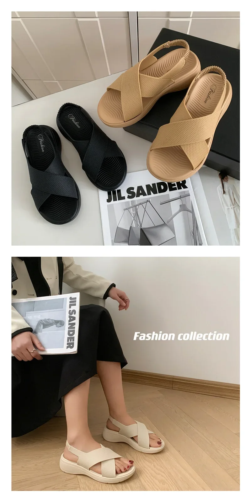 Damen-Sandalen mit Dicker Sohle 2026 Sommer Neue Modische Weichsohlige Strandpantoffeln Atmungsaktive Rutschfeste Modische Sandalen für Frauen – Detail 5