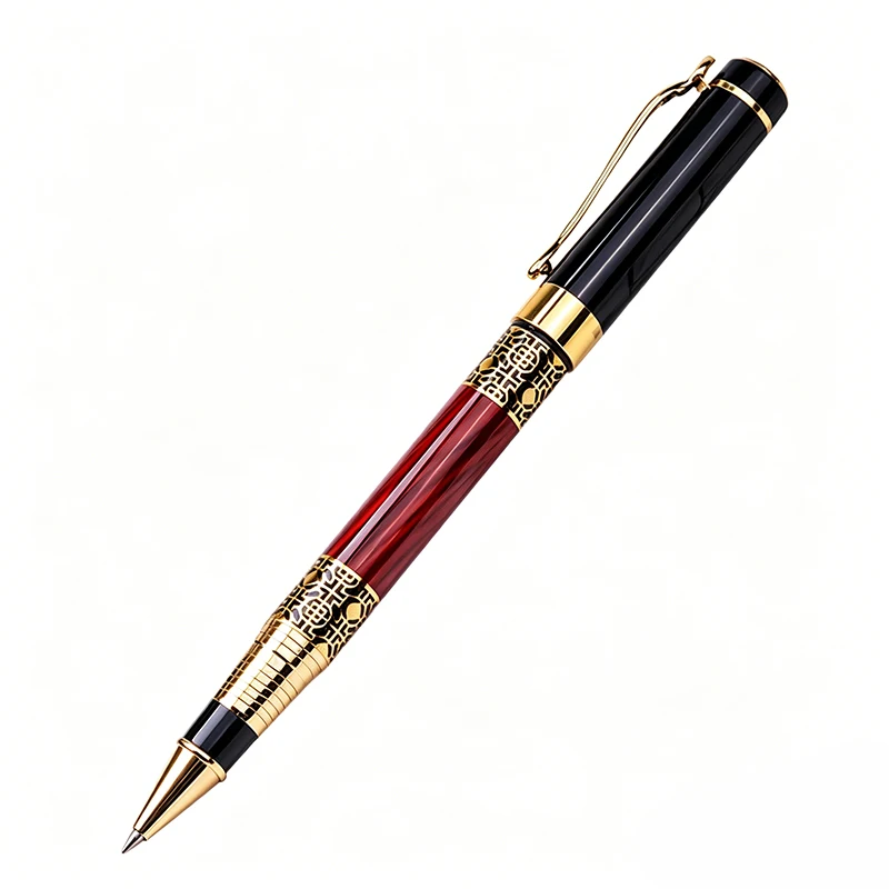 Exklusiver Kugelschreiber Schwarz mit Chrom-Verzierung Luxus, 0,5mm Spitze, 2 Stück Tintenpatronen, Edle Kugelschreiber in Stilvoller Geschenkbox für S – Detail 3