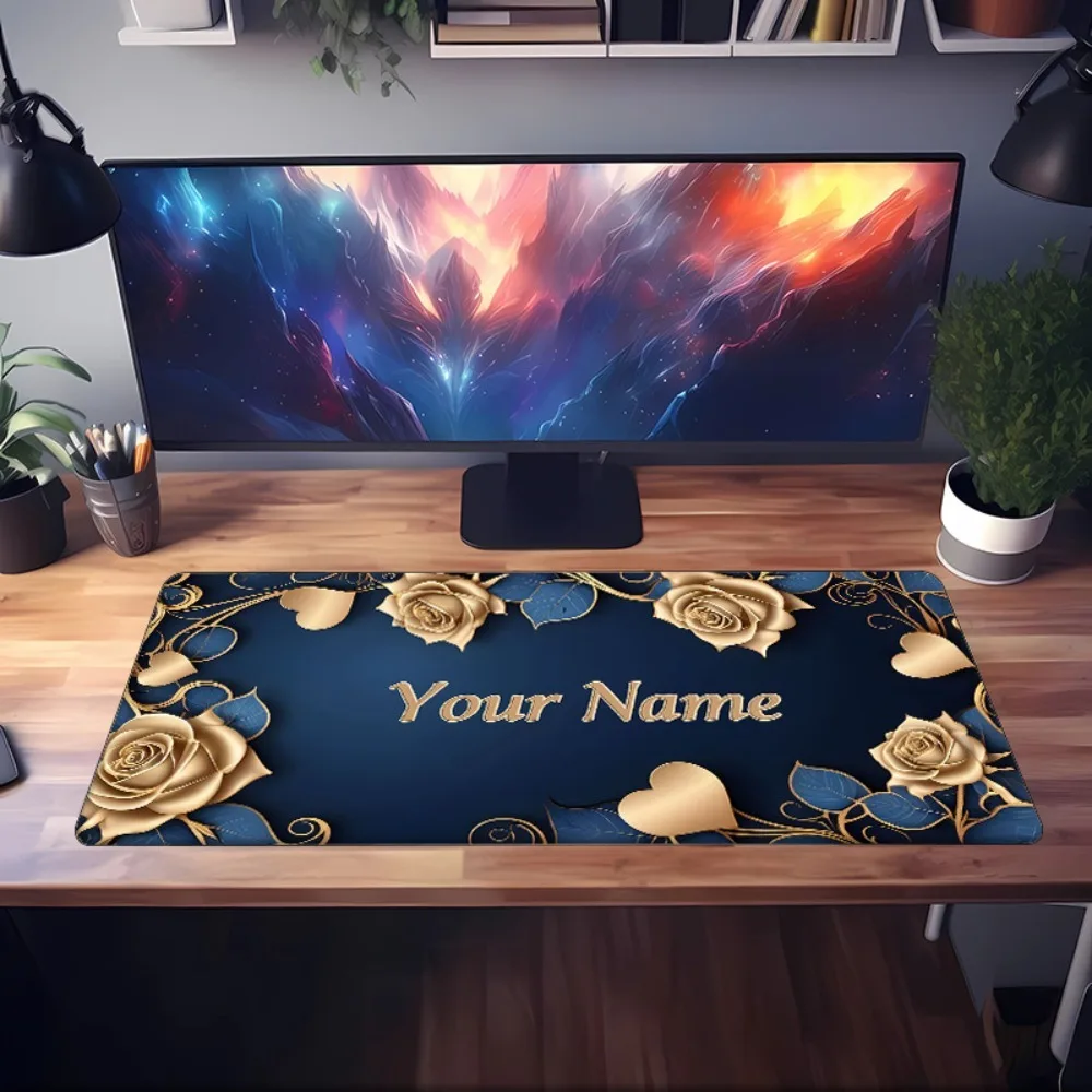 [2D Flat] 1pc Custom Personalized Golden Rose Mouse Pad Custom Name Multi Sizes Gaming Mouse Pad