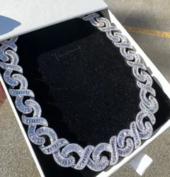 Silver Rose Gold Color Two Tone Iced Out Bling Rectangle CZ Infinity Cuban Link Chain Women Hip Hop Choker Necklace
