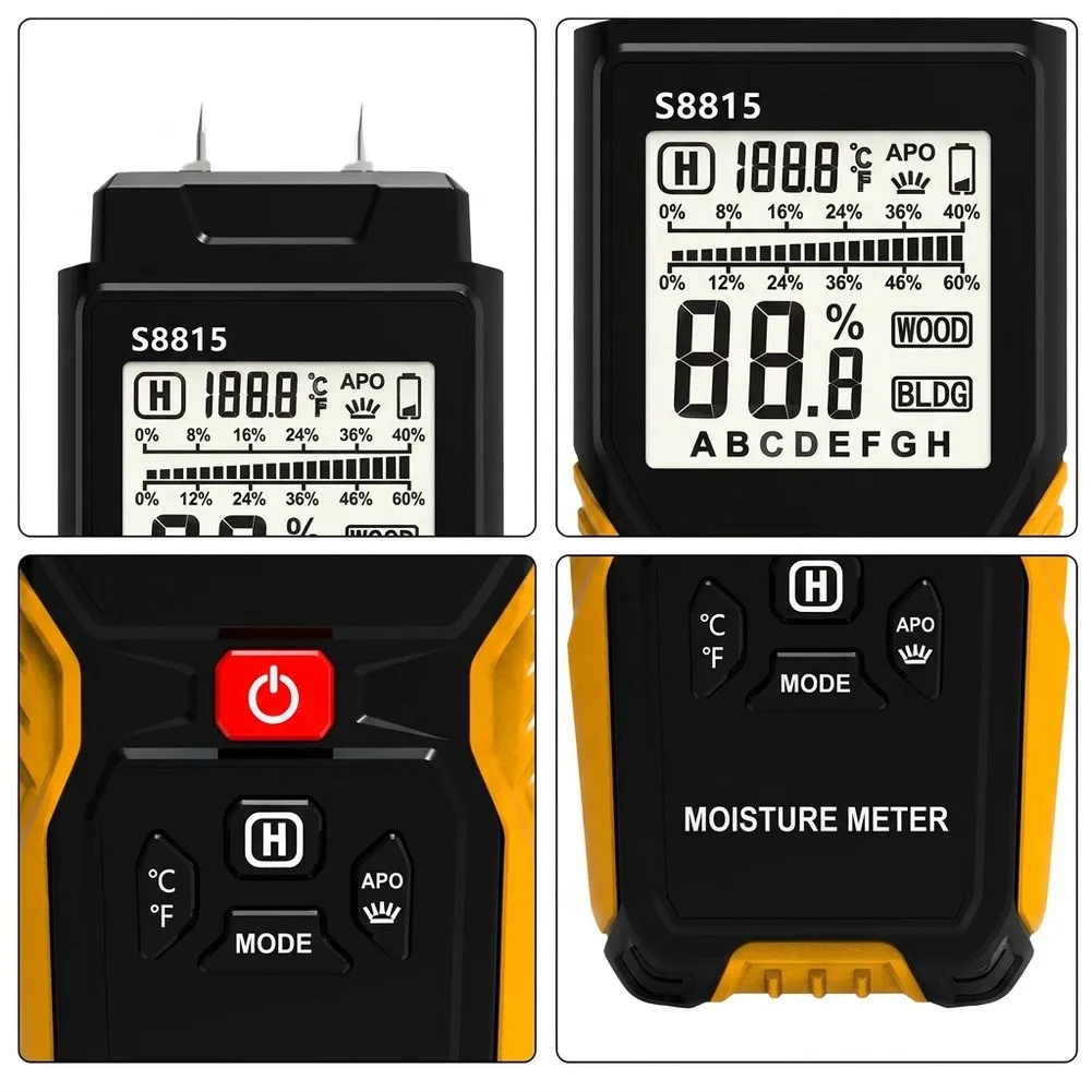 Pinless Moisture Meter LCD Display Non Invasive Wood Wall Masonry Deep Detection Tool For Home DIY Renovation Leak Inspection