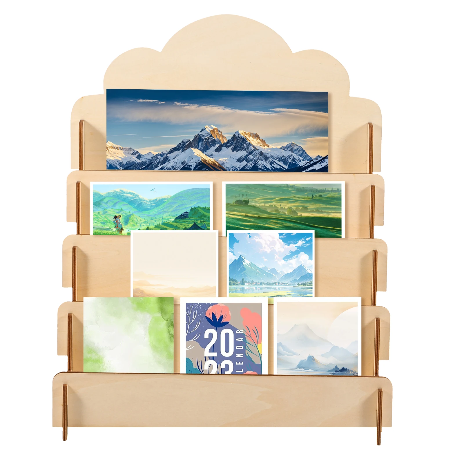 Holzkarten-Display-Rack, Tischkarte, kleines Cayakli-Pony, großes Fassungsvermögen, Treppenaufbewahrung, mehrschichtige Schlitzbox, dekoratives Regal, Geschenk