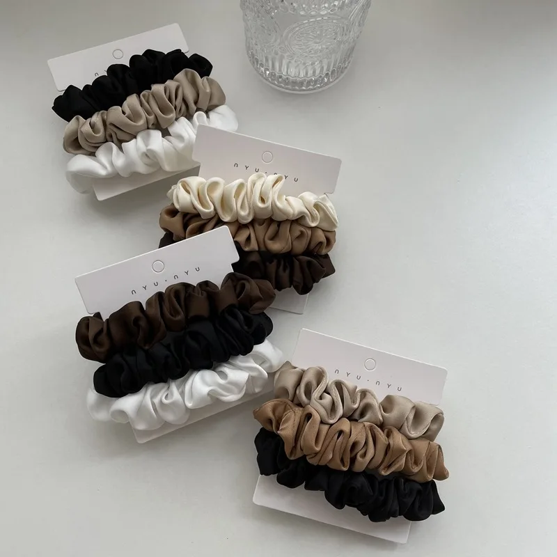 3/4/6 Teile/satz Satin Scrunchies Frauen Einfarbig Haar Seil Elegante Pferdeschwanz Halter Gummiband Elastische Haarband Haar zubehör – Detail 1