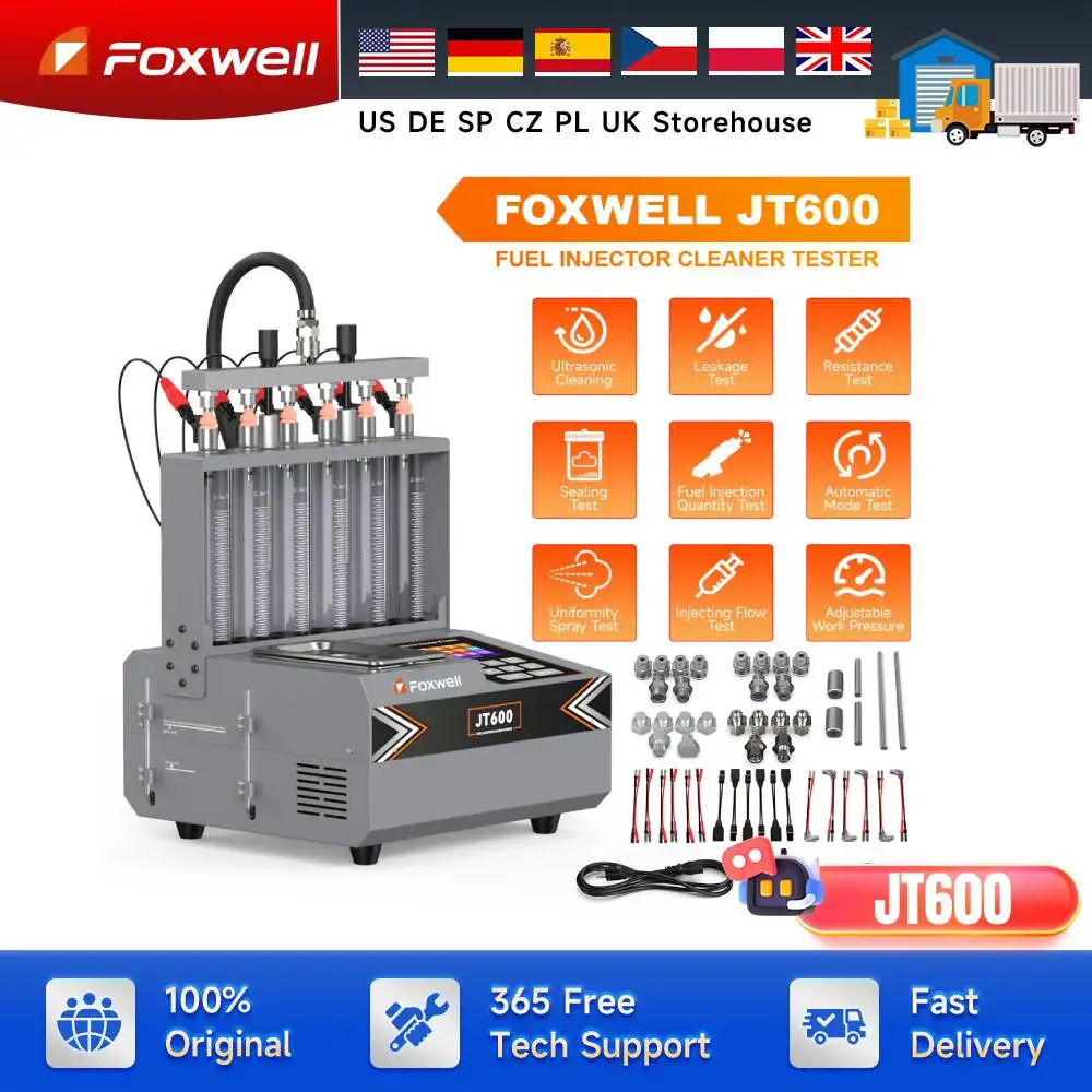 

FOXWELL JT600 Car Fuel Injector Cleaner Tester for PFI GDI Piezo Injector 0-20Bar Pressure Injector Nozzle Cleaning Machine