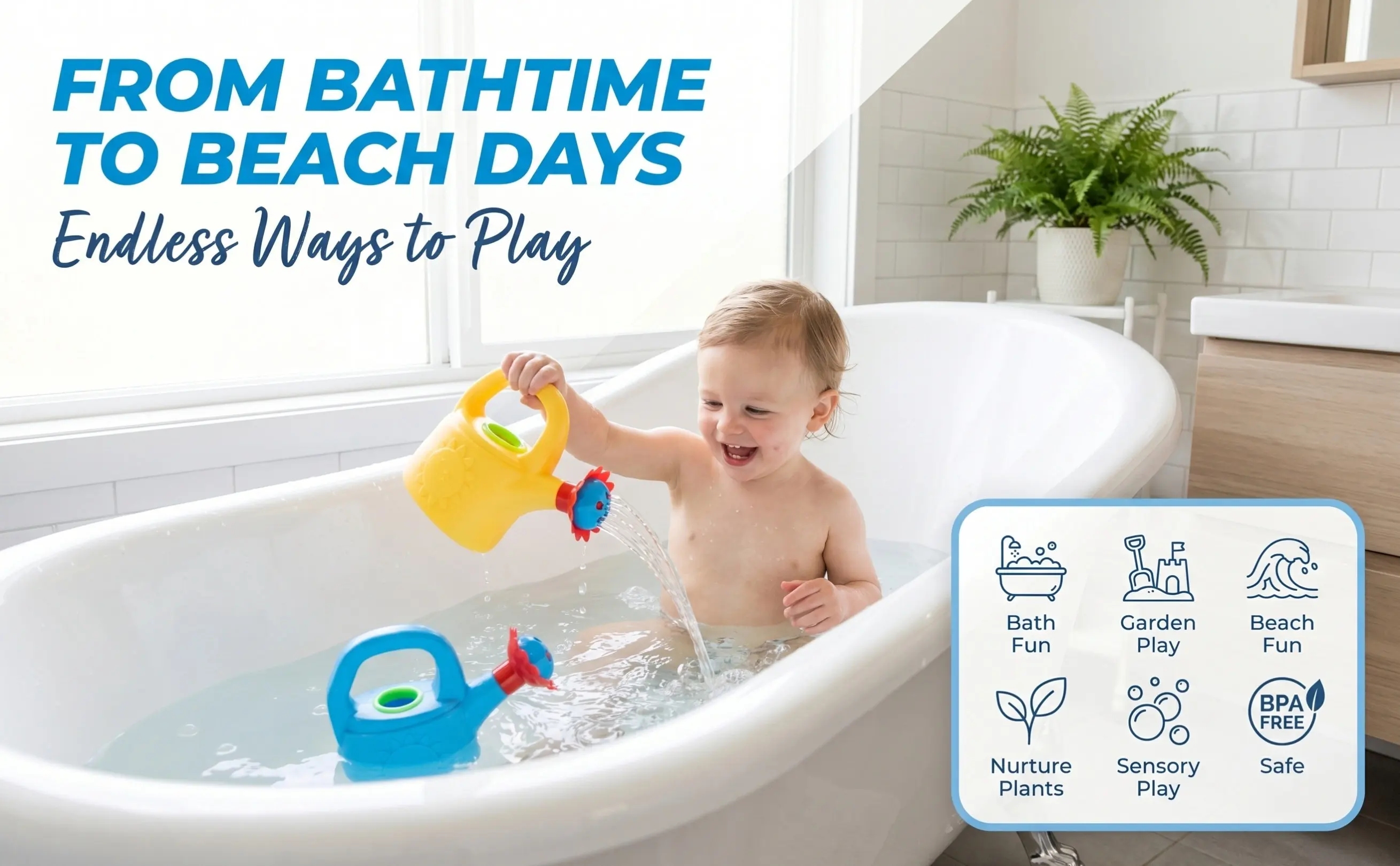 2Pcs Plastic Watering Can Colorful Children Bath Beach Playset Educational Home Early Learning Watering Pot for Creativity