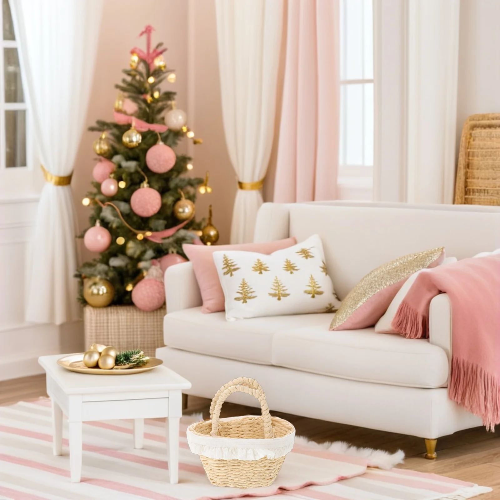 

2pcs Dollhouse Woven Basket Small Handheld Baskets For Pretend Play Miniature Fruit Basket Flower Girl Accessories Craft Decor