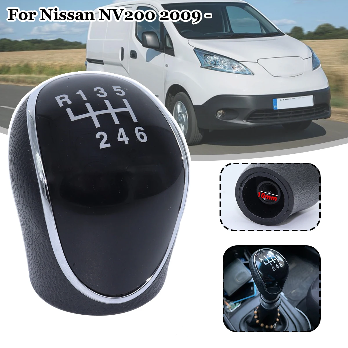 

6SP +R MT Gear Shift Knob GearStick Lever Pen Shifter Handball Chrome M10 Black For Nissan NV200 2009 - Sentra B16 2010 2011