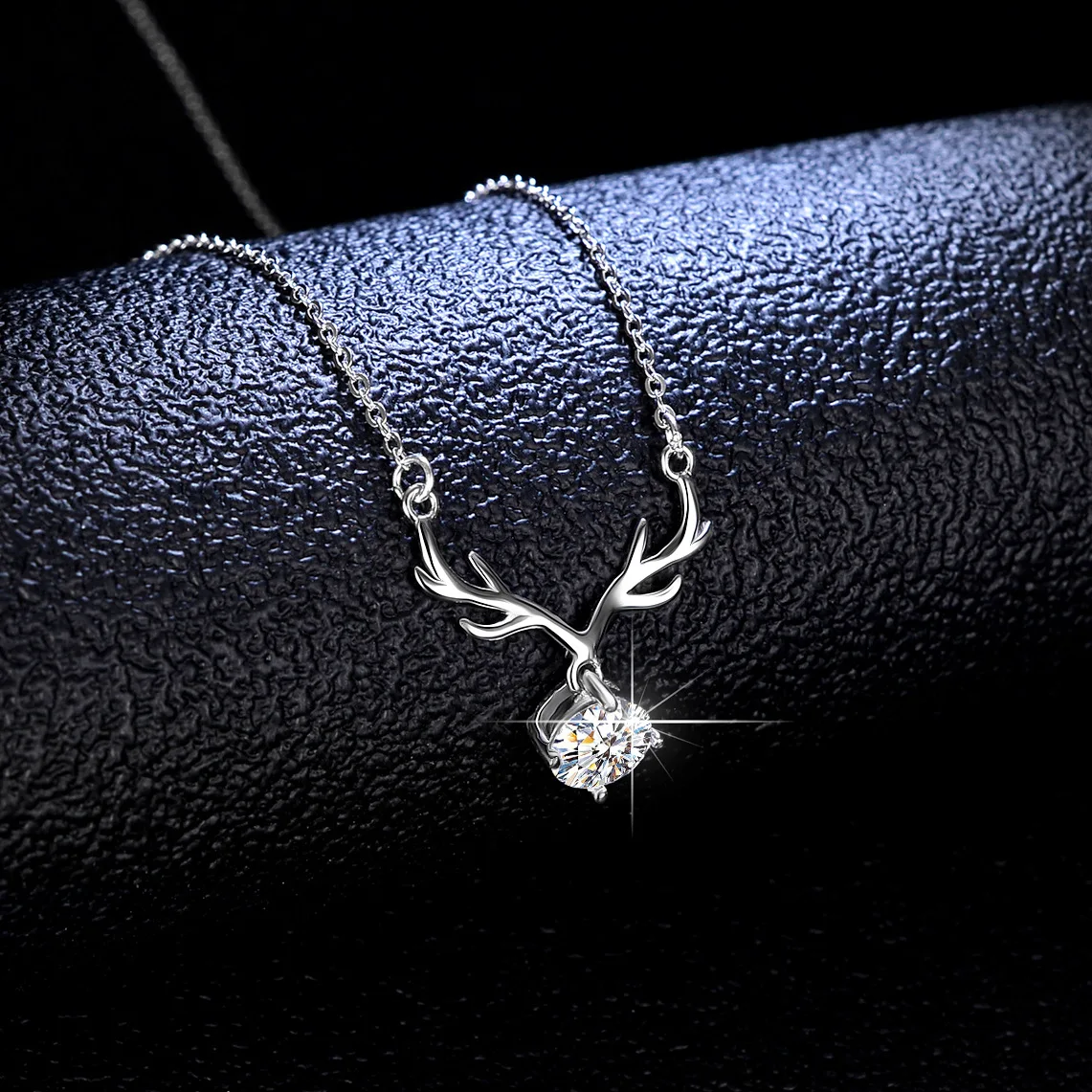 18K gold pendant, moissanite D color, VVS1 diamond necklace, women's model, I have you all the way, antlers ins pendant image 3