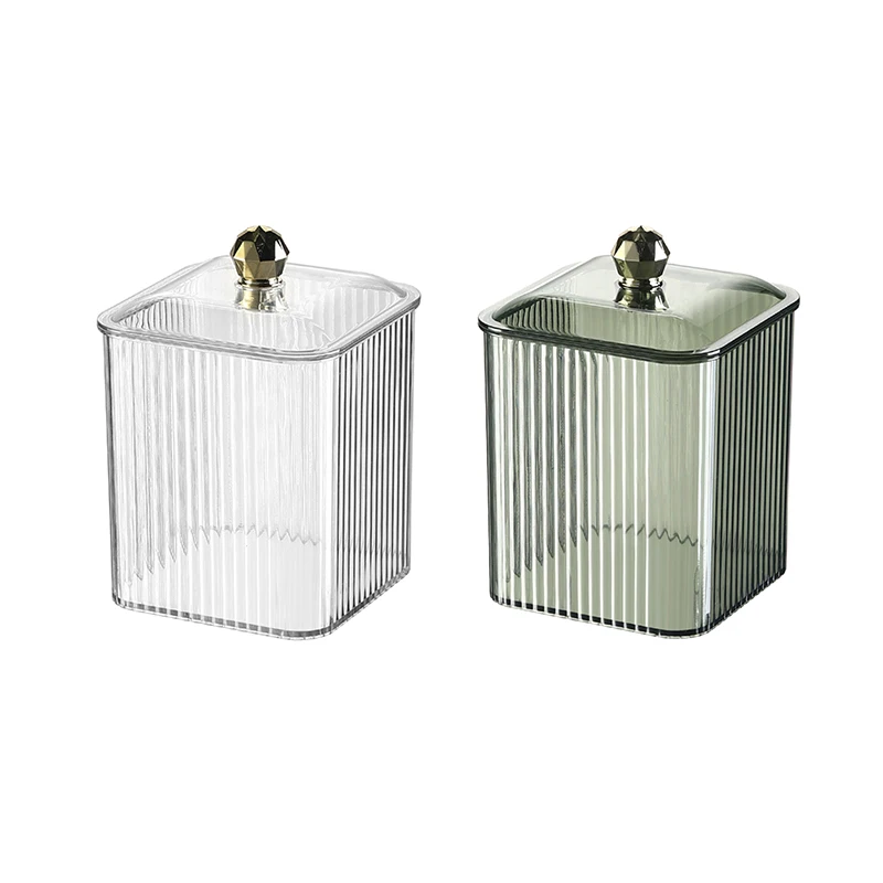 Dustproof Transparent Acrylic Cosmetic Cotton Organizer, Cotton Swabs Specific Storage Case with Lid