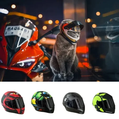 Imagen 1 del producto ATUBAN Casco de motocicleta para mascotas pequeñas, Mini cascos para gatos, perros y cachorros, casco de motocicleta de cara completa, casco duro para proteger la cabeza al aire libre para mascotas