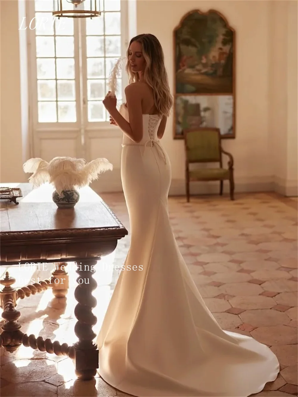 LORIE فستان زفاف فاخر مطرز بحورية البحر فساتين زفاف رائعة بدون حمالات مزينة بمزاج ثوب زفاف مخصص 2026 #3