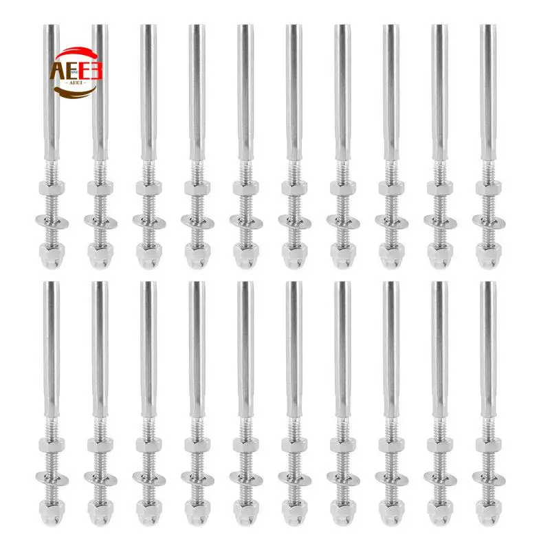 AEE3-20Pack Threaded Terminal Stud Stainless T316 Marine Grade Stud End Fitting Terminal For 3/16 Inch Cable Deck Railing Hand S