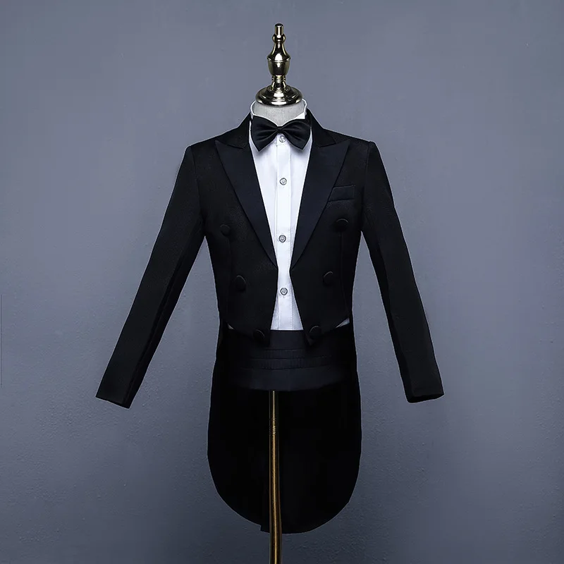 Children's Formal Dress Tuxedo Tailcoat Set Boys Violin Piano Model Show Host Costume Kids Tuxedo Suit Pants Outfit Tail Coat