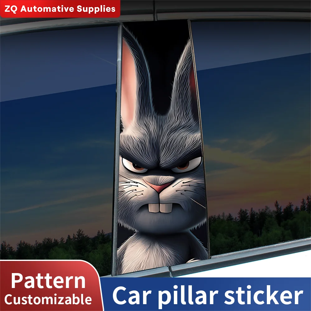 

Funny Rabbit Car Sticker Waterproof Auto B Pillar Decor Cover Scratches Durable Car Door Pillar Sunscreen Vinyl Decal Accessorie