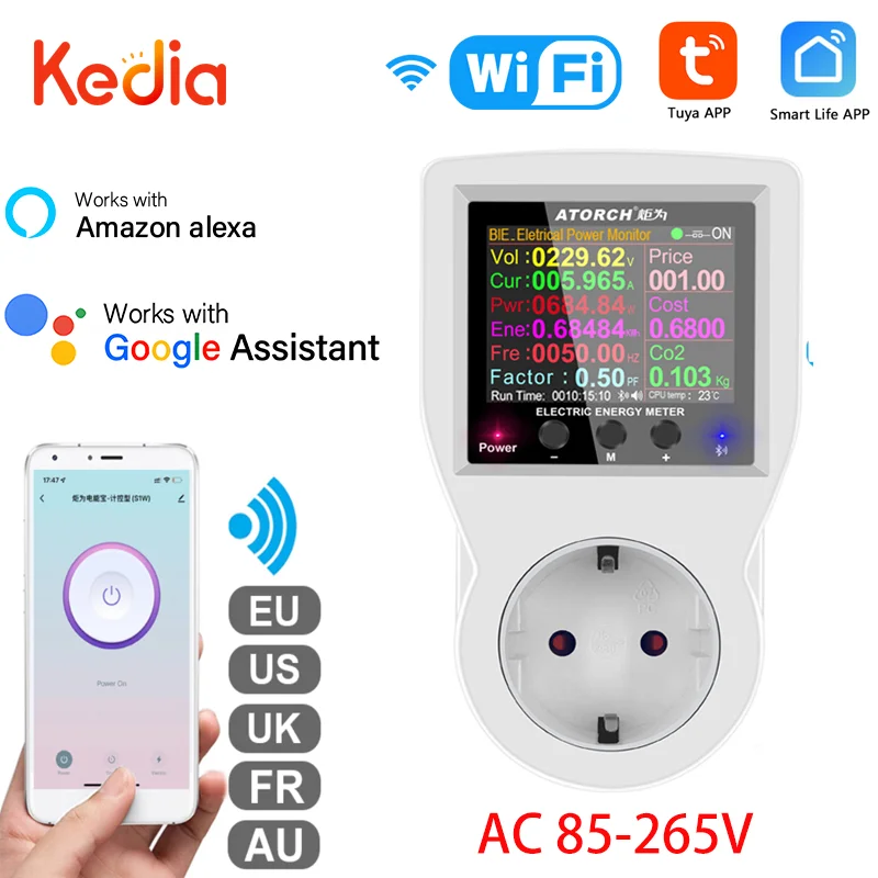 

Tuya WiFi Electric Consumption Meter 85-265V AC Smart Digital Wattmeter Power Meter Socket Smart Home Smart Life for Alexa Goole