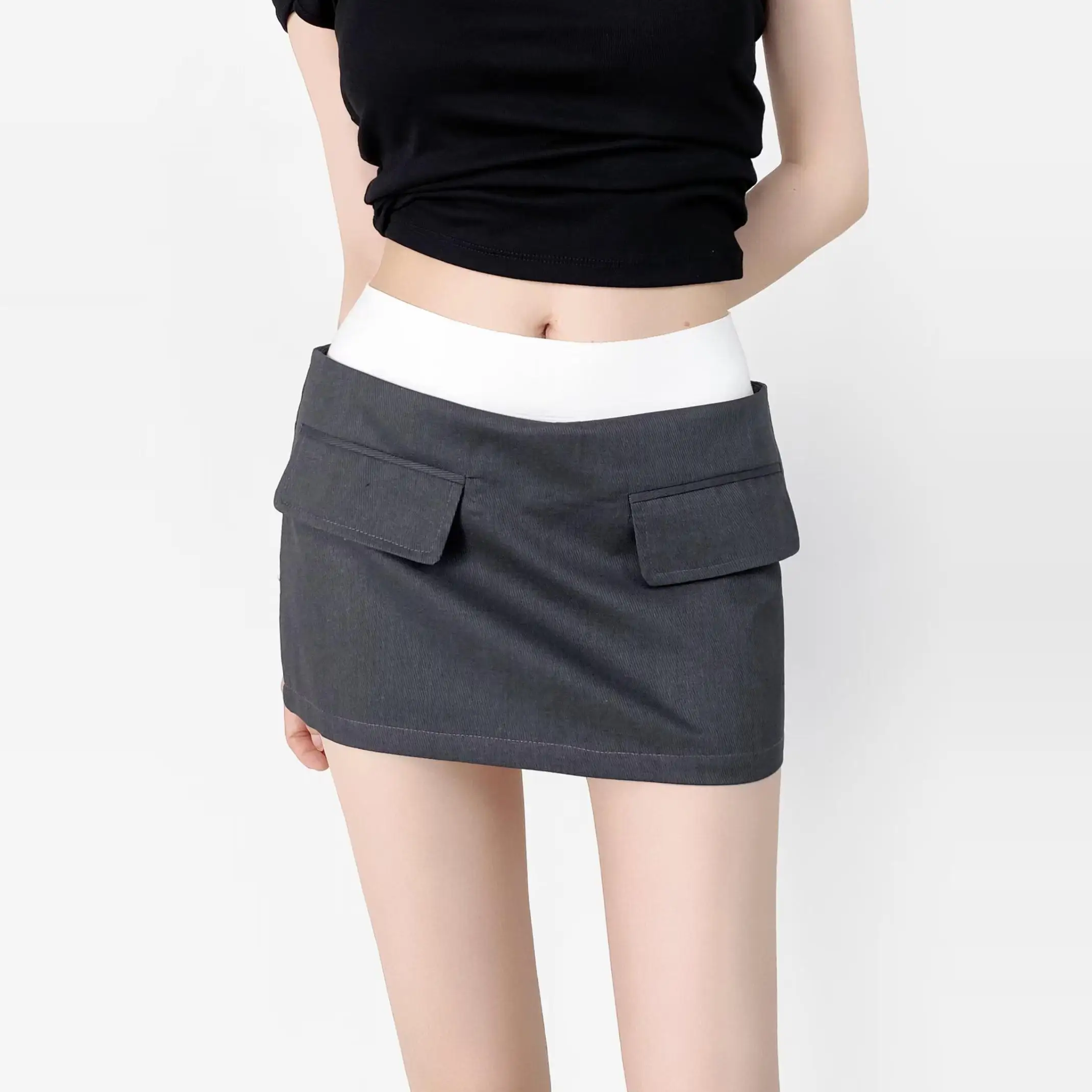 Taille basse ter Ne Dr Street Sle épissage couleur Blo Double taille ket Design Anti-lumière enveloppement corps ort jupe