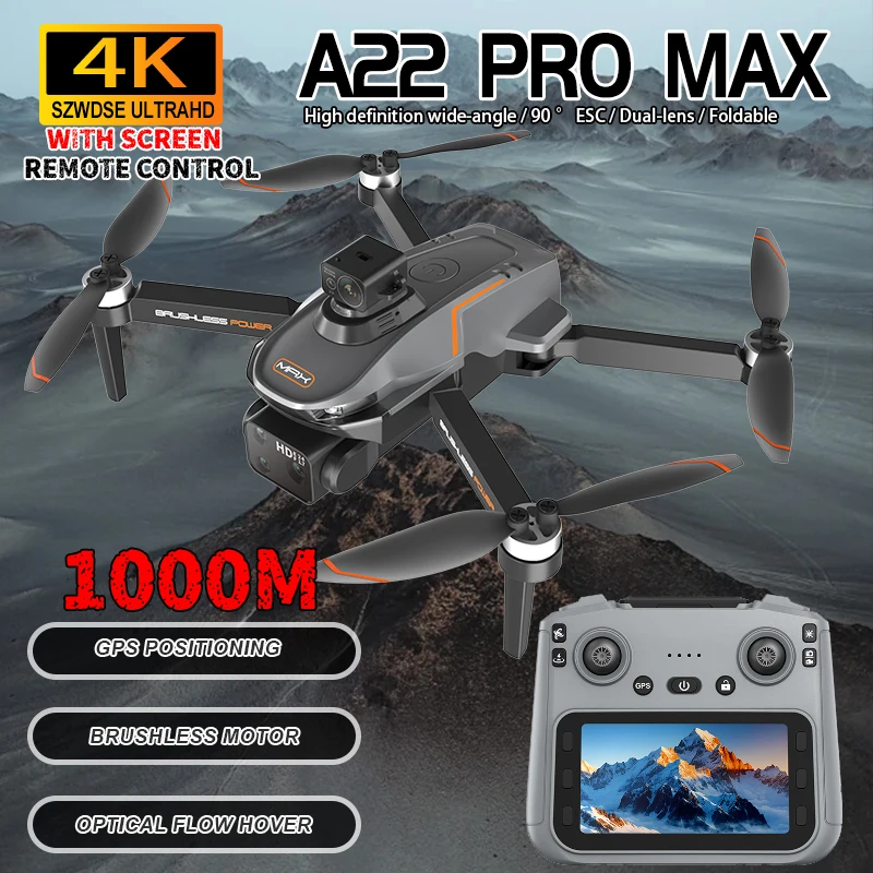 

A22 Pro MAX GPS Drone Professional 1080P HD Camera Light Flow Camera Aerial Brush Avoiding Obstacle Large Screen foldable Drones