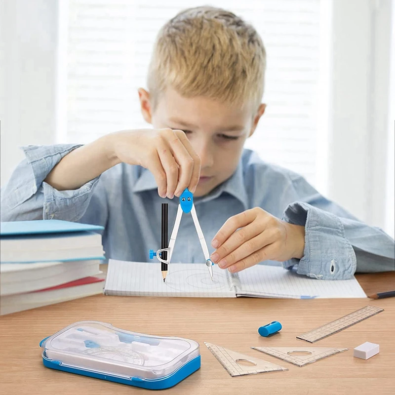 Hot TTKK Geometry Set 20 Pcs Math Supplies Kit,Including Compass,Protractor,Ruler,Eraser,Pencil Ect,For Drawing And Measurement