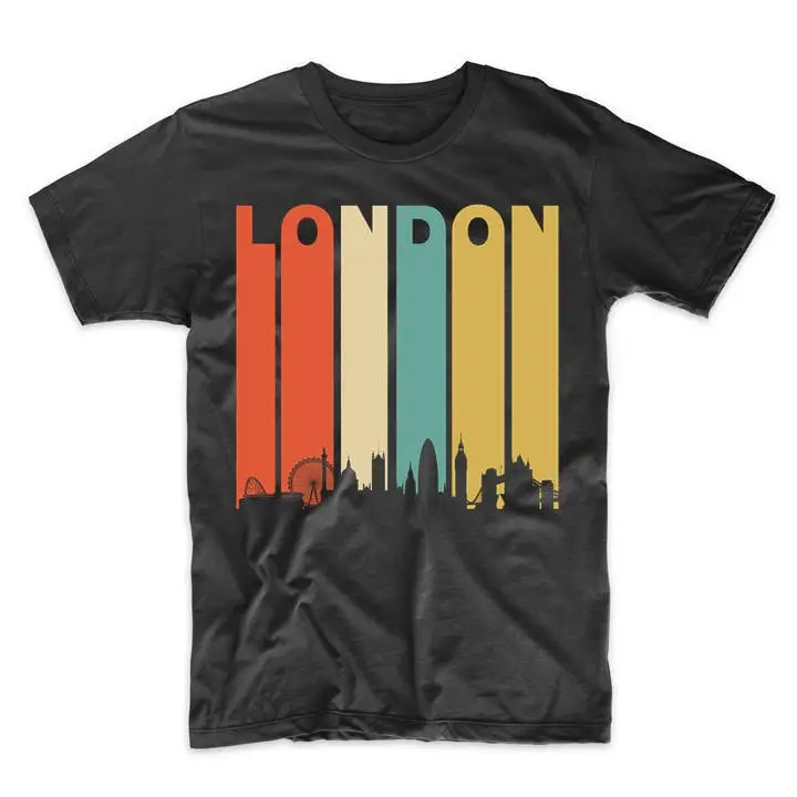 Men'S London T Shirt Vintage Retro 1970'S Style England Cityscape Downtown Skyline