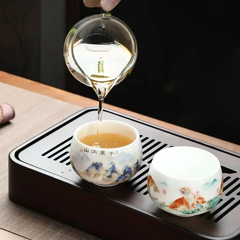 1 Pc Chinese Suede Jade White Porcelain Tea Cup Handmade Teacup Pu\'er Master Cup Tea Bowl Personal Meditation Cup Tea Set 120ml