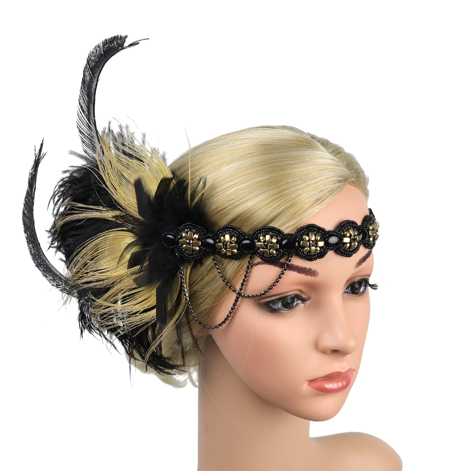 

Женский винтажный свадебный головной убор в стиле арт-деко 1920-х годов, аксессуары для волос, медальон с листьями Великого Гэтсби, повязка на голову с жемчугом